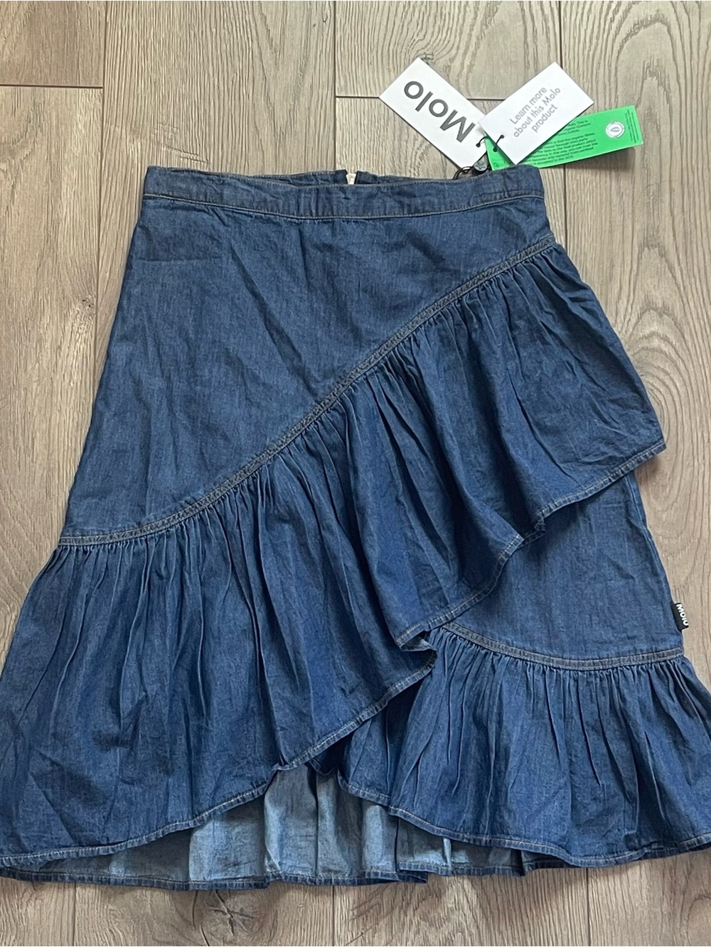 NWT Molo Girls Size 13/14 Breena Warm Blue Denim Ruffle Skirt